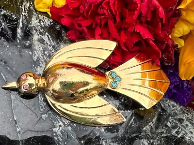 #ad Vintage Signed Coro Pegasus Figural Swallow Bird Rhinestone Brooch Pin $49.99