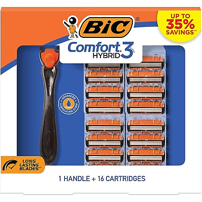 #ad #ad BIC Comfort 3 Hybrid Razor Handle with 16 Refill Blade Cartridges $13.99