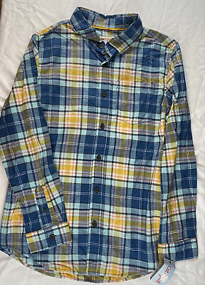 #ad Boys Cat amp; Jack Blue amp; Yellow Plaid Button Up Shirt Size XL 16 $13.49