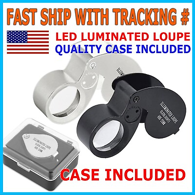 #ad 40X Jewelers Loupe Magnifier Light Jewelry Eye Loop Pocket Magnifying Glass Coin $5.75