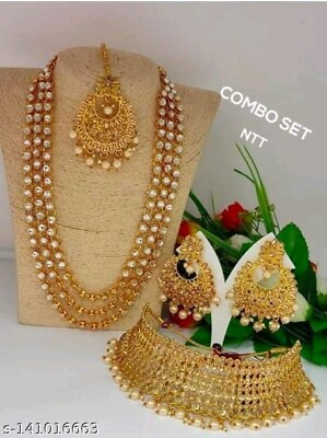 #ad Indian Ethnic Bollywood Gold Plated Kundan Fashion Bridal Jewelry Necklace Set $21.35