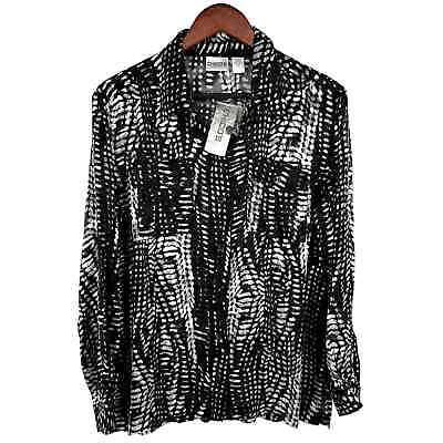 #ad NEW Chicos SILK BLEND 1 Medium Sheer Black Long Sleeve Formal Blouse Shirt Top $34.74
