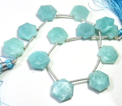 #ad Natural Amazonite Hexagon Faceted Gemstone Blue Beads 12 mm 82 Cts Jewel GV 2873 $17.49