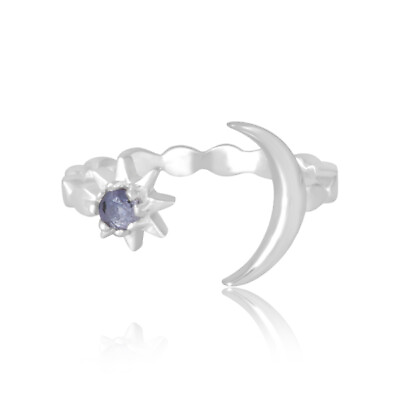 #ad Star amp; Moon Shape Open Ring With Tanzanite Gemstone Jewelry For Women amp; Girls $18.99