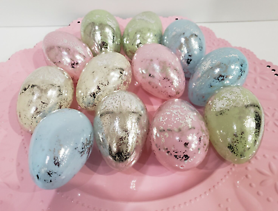#ad Easter Silver Foil Pastel Eggs Bowl Basket Filler Plastic Home Decor 12pc $15.99