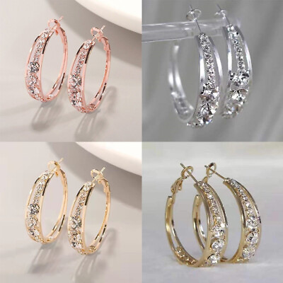 #ad Fashion Jewelry SilverGold Hoop Earrings Rhinestone Women Gifts A Pair Set AU $3.34