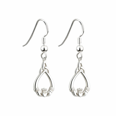 #ad Solvar Claddagh Trinity Drop Earrings Women Sterling Silver Fish Hook 25mmx10mm $50.20