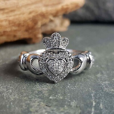 #ad 0.80CT Lab Created Round Diamond Women#x27;s Claddagh Ring in 14K White Gold Plated $87.44