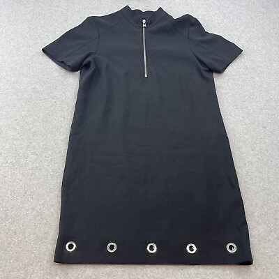 #ad Belstaff England Dress EU 42 US 10 Black Grommet Short Sleeved Zip Cocktail $131.25