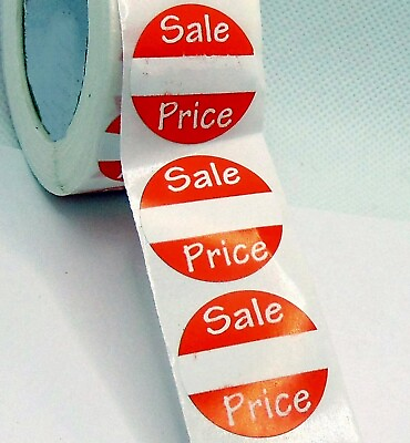 #ad 100 RED WHITE Adhesive Labels quot;SALEquot; Garage Price Tags Stickers 1quot; inch Round $4.29