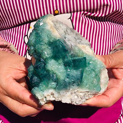 #ad 1010G Natural Rare Green Cubic Fluorite Crystal Mineral Specimen Stone Healing $148.88