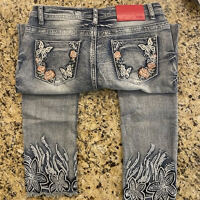 #ad S JACOL Women#x27;s 16 High Rise Stretch Embroidered Sequins Slim Jeans NWT Size 10 $24.99