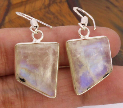 #ad Rainbow Moonstone 925 Silver Plated Handmade Earrings of 1.7quot; $3.59