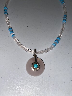 #ad Rose Quartz pendant crystal bead necklace 925 17” $31.58