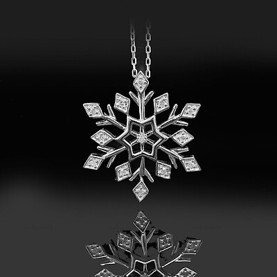 #ad Round Cut Simulated Diamond Women#x27;s Snowflake Pendant In 14K White Gold Plated $136.30
