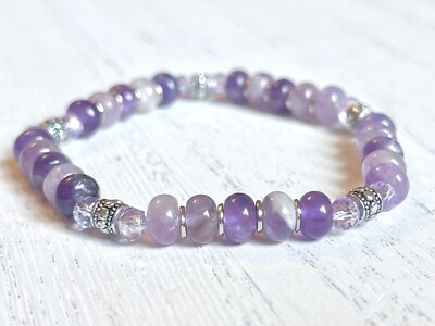 #ad Amethyst Bead Bracelet On Stretch 8mm AAA 6.5quot; inch Genuine Stone $28.00