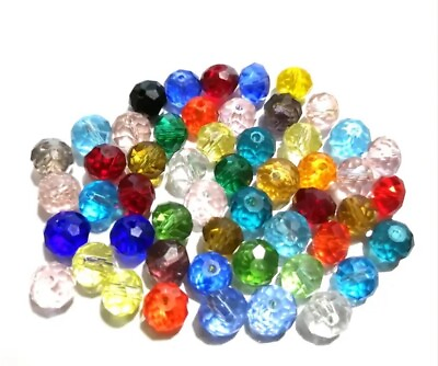 #ad 50 Pc Glass Beads 8mm Random Color Mix Handmade Synthetic Crystal Sparkly $5.00