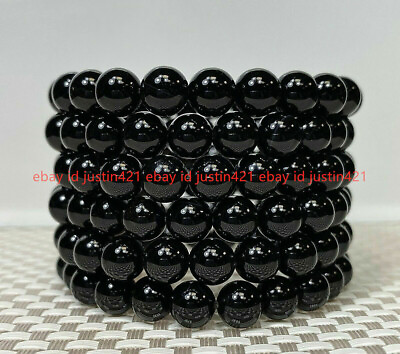#ad 6Pcs 6 8 10 12mm Natural Black Onyx Agate Beads Round Gems Stretch Bracelet 7.5quot; $6.29