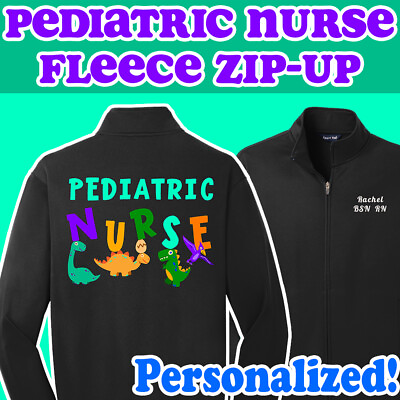 #ad Personalized Pediatric Nurse Kids Cute Dinosaurs Zip Up Fleece Jacket $55.00