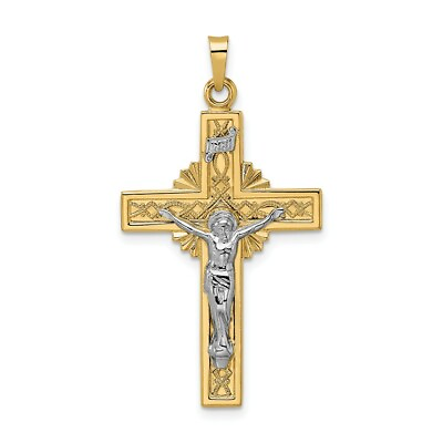 #ad 14K Two tone Gold Polished Solid Celtic INRI Crucifix Pendant $630.95