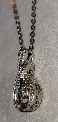 #ad VTG 925 Sterling Silver Genuine Diamond Infinity Pendant Necklace 18quot; Chain $26.95