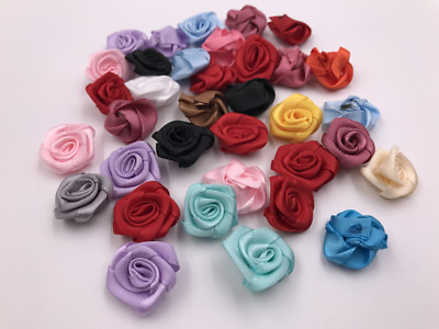 #ad 20PCS color Satin Ribbon Rose Flower 16mm Applique Trim Craft Sewing Bow $3.79