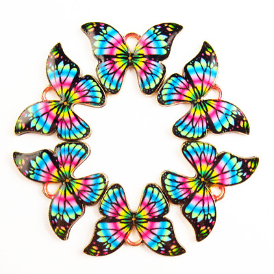 #ad 18Pcs 22x15x2mm Rainbow Tibetan Silver Enamel Butterfly Pendant Bead 1959PJ $10.78