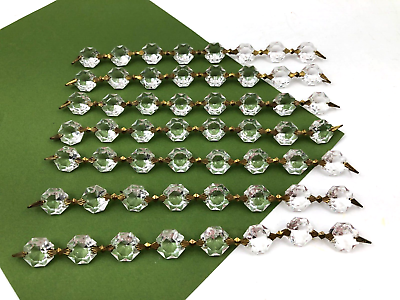 #ad 7 Chandelier Glass Crystal Prism Octagon Bead String Chain 8 Beads Each $28.95