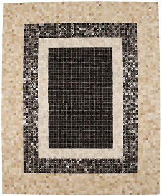 Black Beige Cowhide Modern Leather Rug 8X10 Large Contemporary Room Decor Carpet $668.34