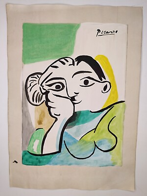 #ad Pablo Picasso Painting Drawing on Old Paper Signed Stamped $99.98