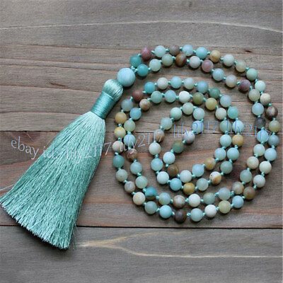 #ad 8 10mm Natural Multi Color Amazonite Round Gems 108 Prayer Beads Tassel Necklace $8.99