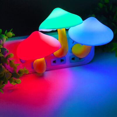 #ad 3PCS LED Colorful Mushroom Night Lamp Sensor Control Home Bedside Wall Light $9.66