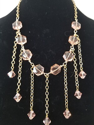 #ad Artisan Vintage brass fringe necklace light pink faceted beads spring ring clasp $37.77