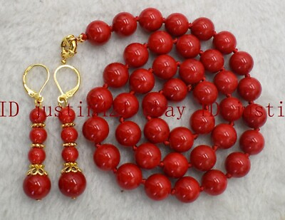 #ad Fashion 10mm South Sea Red Coral Round Gemstone Beads Necklace 18#x27;#x27; Earrings Set $6.97