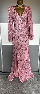 #ad Elegant Pink Sequin Evening Cruise Wedding Party Prom Cocktail Maxi Dress Sz 10 GBP 44.99