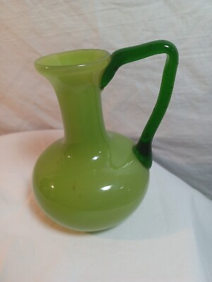 #ad Green amp; Emerald Green Glass Vase Czechoslovakia $20.00