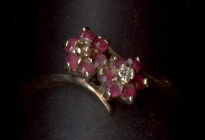 #ad 10K 2.4 Gram Sz 6.5 Solid Yellow Gold Red Ruby amp; Diamond Cluster Flower Ring TZ $89.95