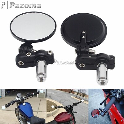 #ad Motorcycle 7 8’’Adjustable Handle Bar End Round Rearview Mirror For Honda Yamaha $22.08