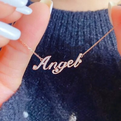 #ad 1Ct Round Cut Moissanite Classic Letter Angel Pendant 14K Rose Gold Plated 18quot; $145.79