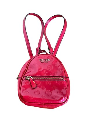 #ad GUESS Mini Backpack 2 Zip Purse Magenta Pink Shiny Embossed $16.50