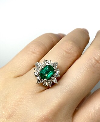 #ad GIA 1.62 cts Colombian Emerald amp; Diamond Ballerina Ring 18k White Gold HM2083BE $7125.00