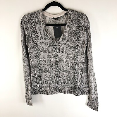 #ad ATM Womens Pullover Sweater Snake Print V Neck Long Sleeve Pavement Combo S $74.99