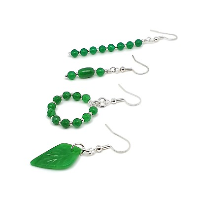 #ad Green Jade Beaded Earrings Dangle Drop Natural Gemstone Sterling Silver Handmade GBP 8.35