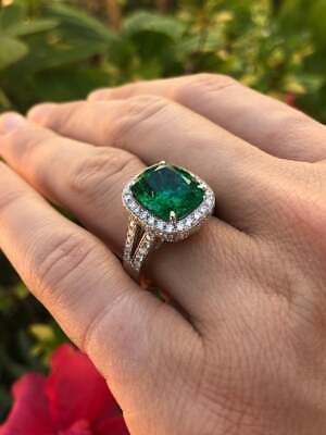 #ad Featuring 4.93CT Vibrant Green Cushion Cut Emerald With Shiny 1.12CT CZ Ring $291.00