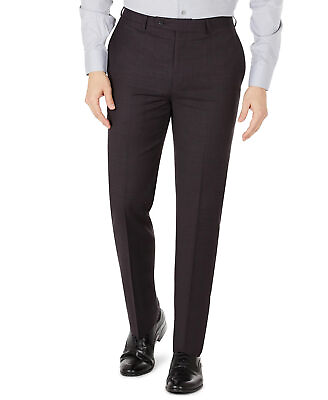 #ad Calvin Klein Men#x27;s 30 x 32 Slim Fit Wool Dress Pants Eggplant Burgundy Plaid $11.55