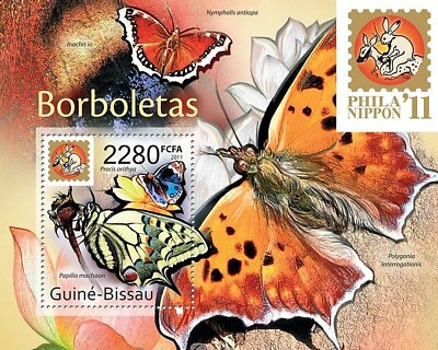 #ad Phila Nippon 11 BUTTERFLIES Insects MNH Stamp Sheet #537 2011 Guinea Bissau GBP 1.99
