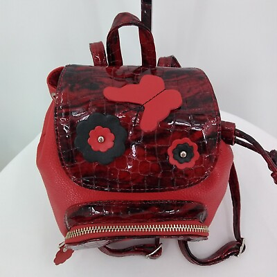 #ad Danilos Honduras Handbag Handcrafted Leather Mini Backpack Floral Red Black $19.00