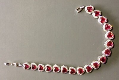#ad Red Heart For Valentine Gift Tennis Bracelet Halo 925 Sterling Silver Jewelry $375.70