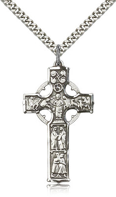 #ad 925 Sterling Silver Celtic Irish Episcopalian Cross Necklace For Men 24 Chain $83.50