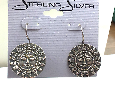 #ad Vintage Sterling Earrings Tested Sun Face Disk Round Pierced Drop 8.5 grams $24.00